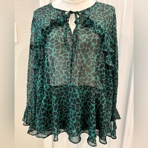 Green & Black Sheer Flowy Top